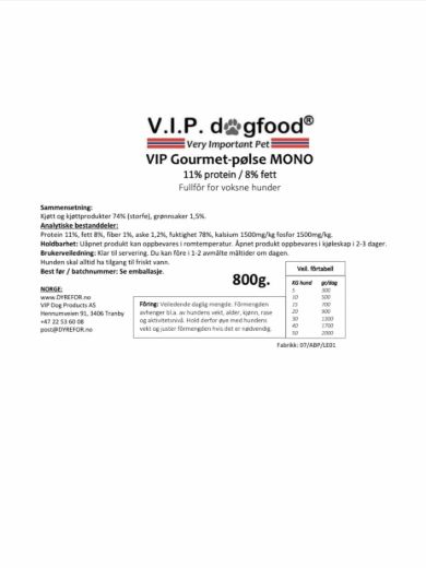 Bilde av VIP Dogwear Gourmet pølse storfe 800g 